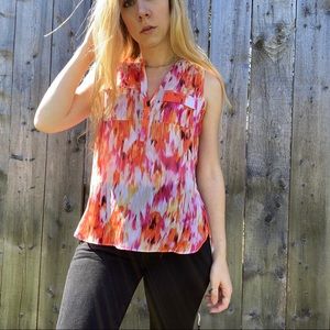 A New Approach Pink and Orange Button Down Blouse
